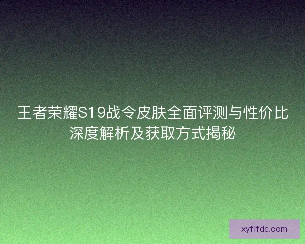 王者荣耀S19战令皮肤全面评测与性价比深度解析及获取方式揭秘