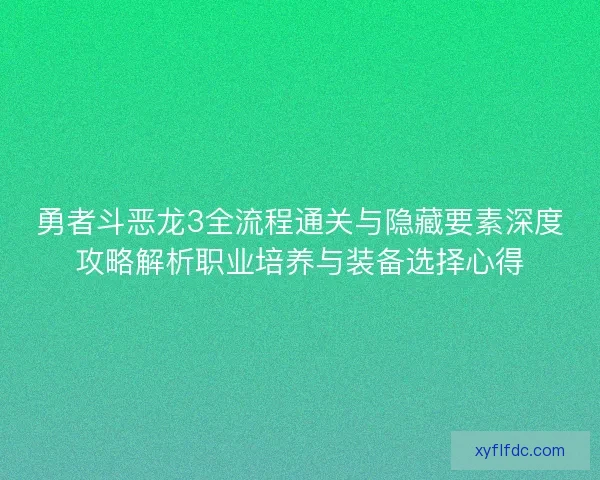 勇者斗恶龙3全流程通关与隐藏要素深度攻略解析职业培养与装备选择心得