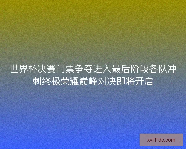 世界杯决赛门票争夺进入最后阶段各队冲刺终极荣耀巅峰对决即将开启